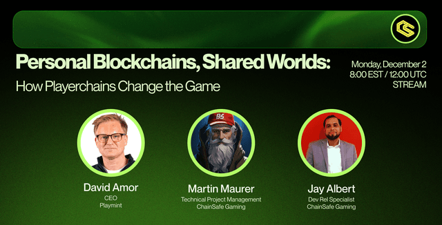 Chainsafe stream banner featuring David Amor, Martin Maurer, and Jay Albert