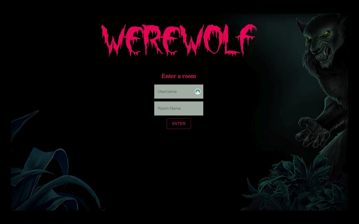 The Werewolf sign-in screen with the title in a blood-letter font