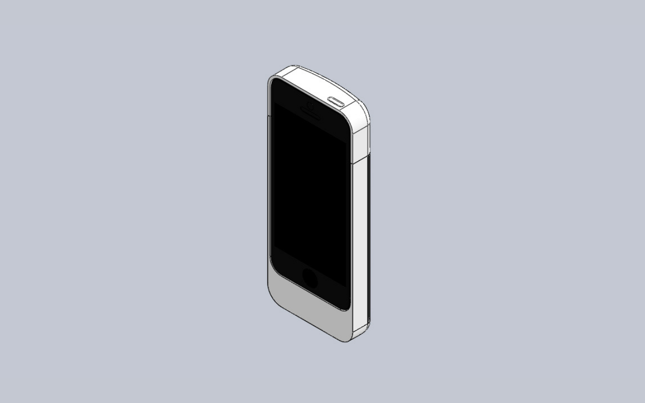 A mechanical engineering mockup of an old iphone with a case