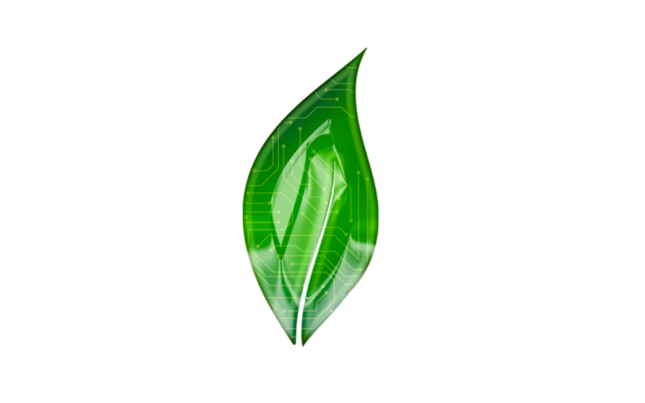 A logo of a leaf that has lines across it similar to that of a circuit board