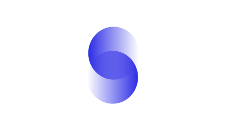 Two blue circle overlaping eachother with the top circle containing a fade on the right side and the bottom circle containing a fade on the left side. The fades make the circles appear vaguely in the shape of an S